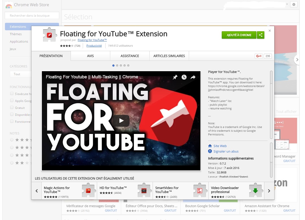 Скриншот 5 программы Floating for YouTube™ Extension