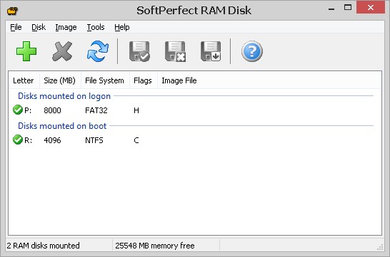 Скриншот 2 программы SoftPerfect RAM Disk