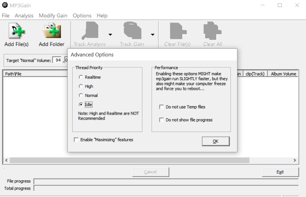 Скриншот 3 программы MP3Gain