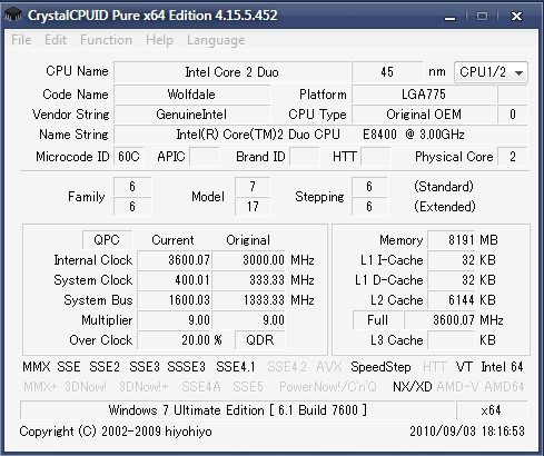 Скриншот 3 программы CrystalCPUID