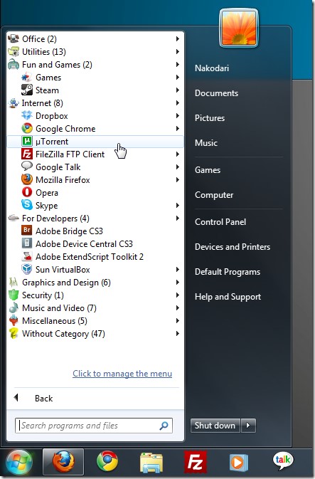 Скриншот 3 программы Handy Start Menu