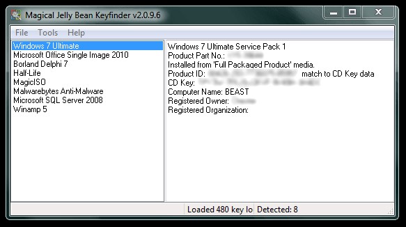 Скриншот 1 программы Magical Jelly Bean Keyfinder