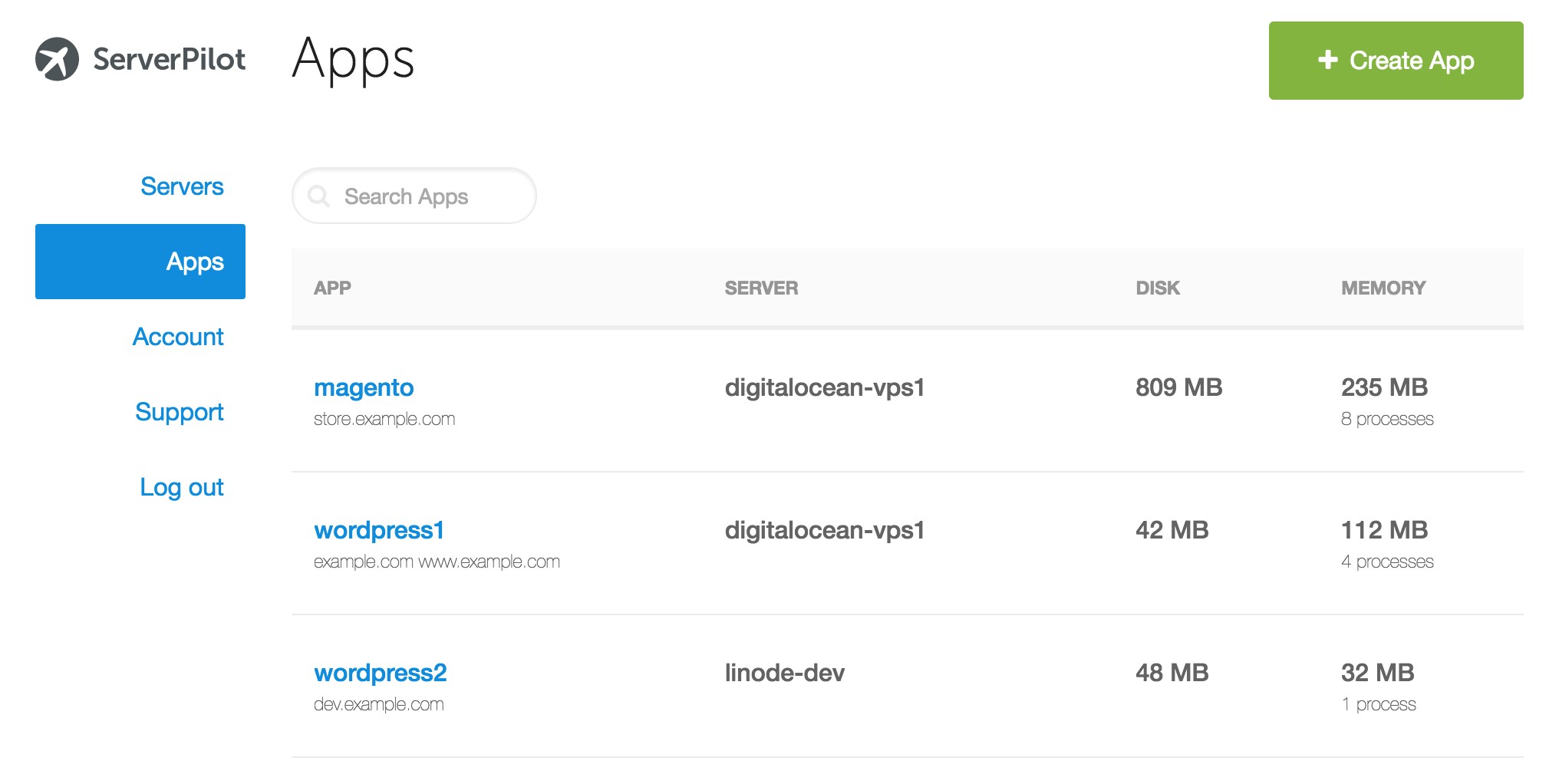 Скриншот 1 программы ServerPilot.io