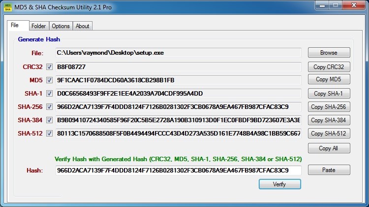 Скриншот 2 программы MD5 & SHA Checksum Utility