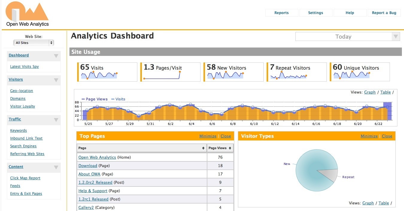 Скриншот 1 программы Open Web Analytics