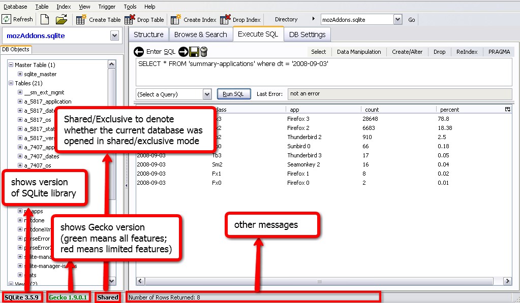 Скриншот 3 программы SQLite Manager