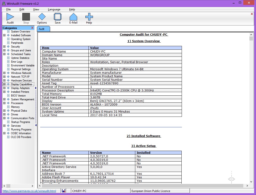 Скриншот 2 программы WinAudit
