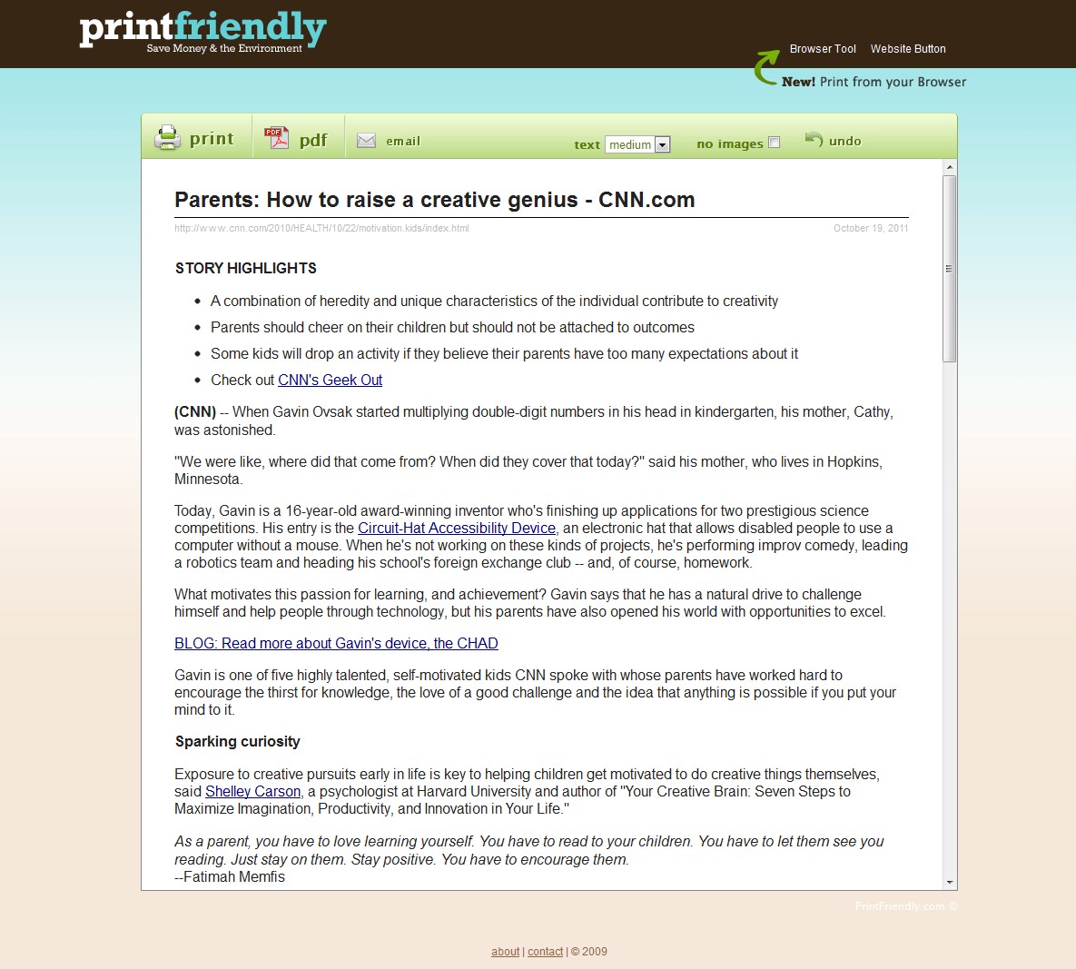 Скриншот 2 программы PrintFriendly