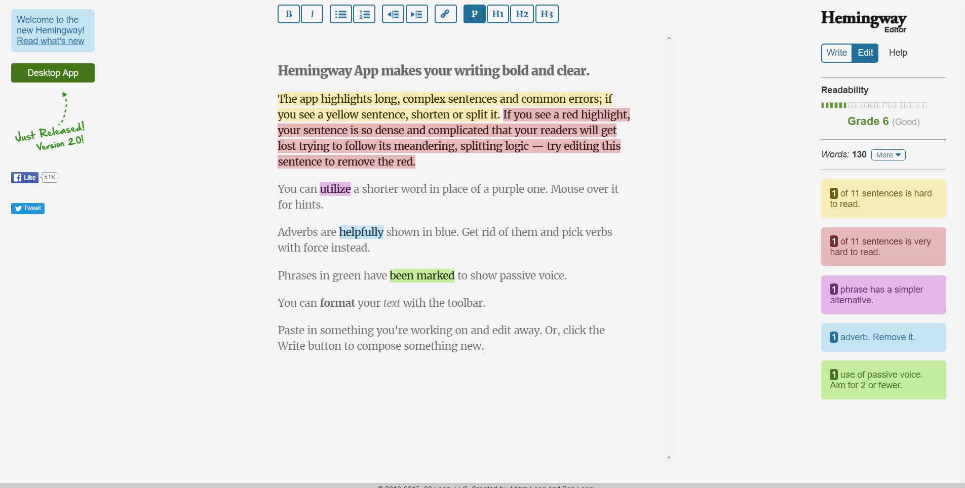 Скриншот 1 программы Hemingway Editor