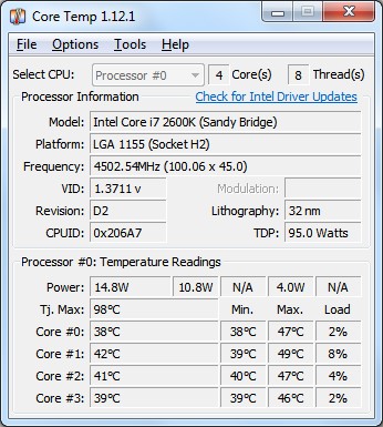 Скриншот 1 программы Core Temp
