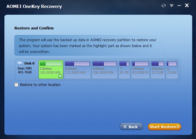 Скриншот 3 программы AOMEI OneKey Recovery