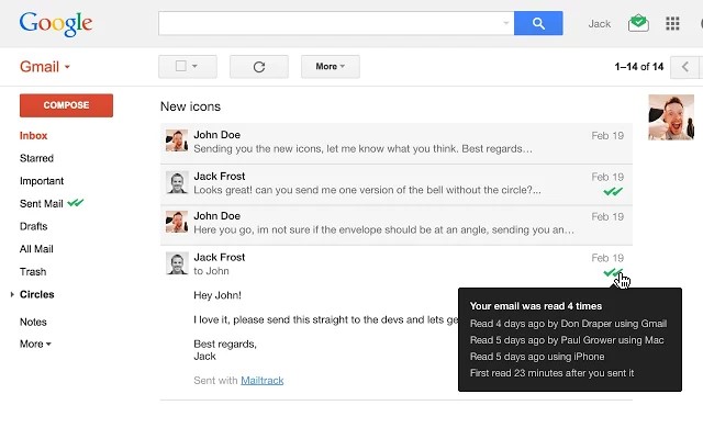 Скриншот 2 программы Mailtrack for Gmail