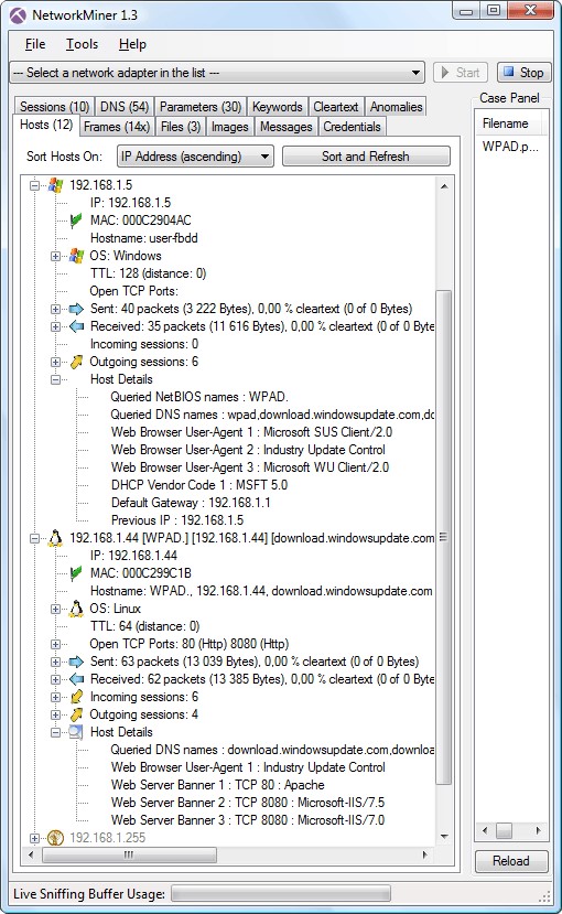Скриншот 3 программы NetworkMiner