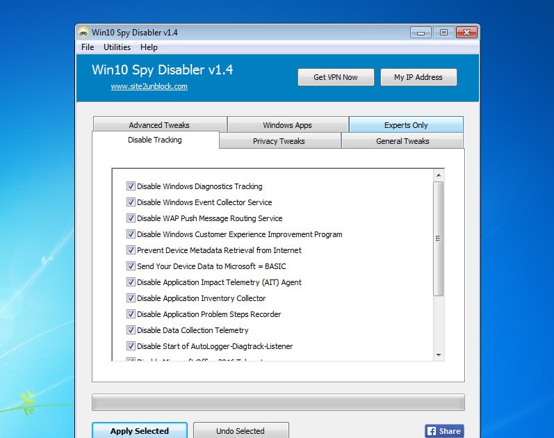 Скриншот 2 программы Win10 Spy Disabler