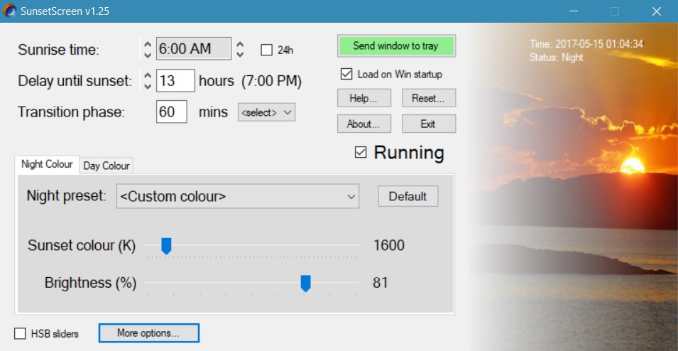 Скриншот 3 программы SunsetScreen