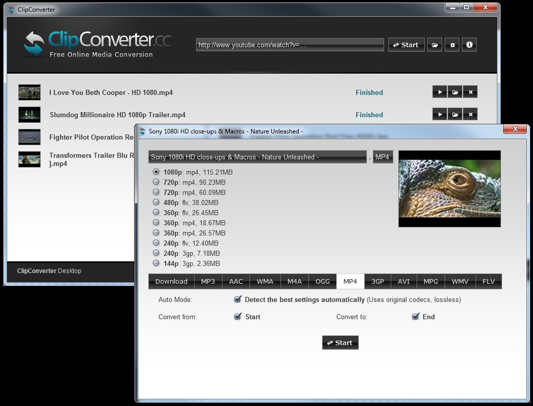 Скриншот 2 программы ClipConverter.cc