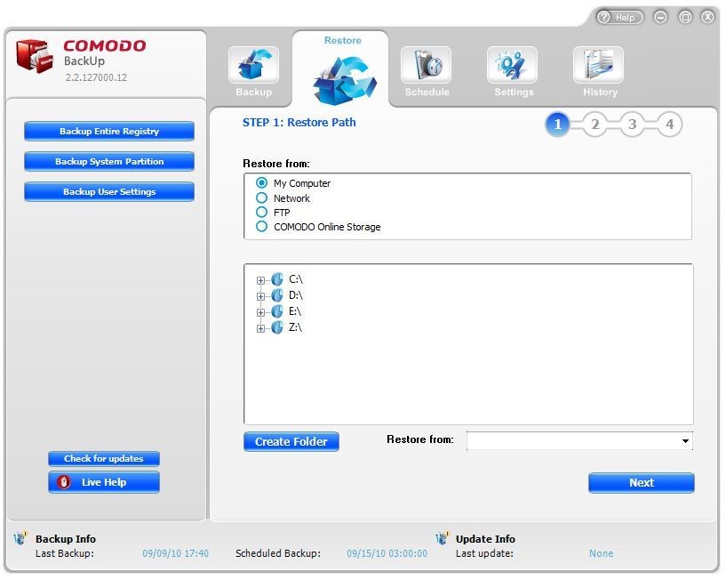 Скриншот 3 программы Comodo Online Backup