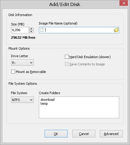 Скриншот 3 программы SoftPerfect RAM Disk