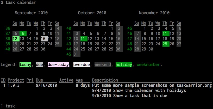 Скриншот 2 программы Taskwarrior