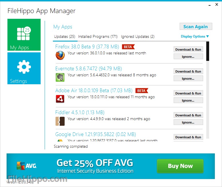 Скриншот 2 программы FileHippo App Manager