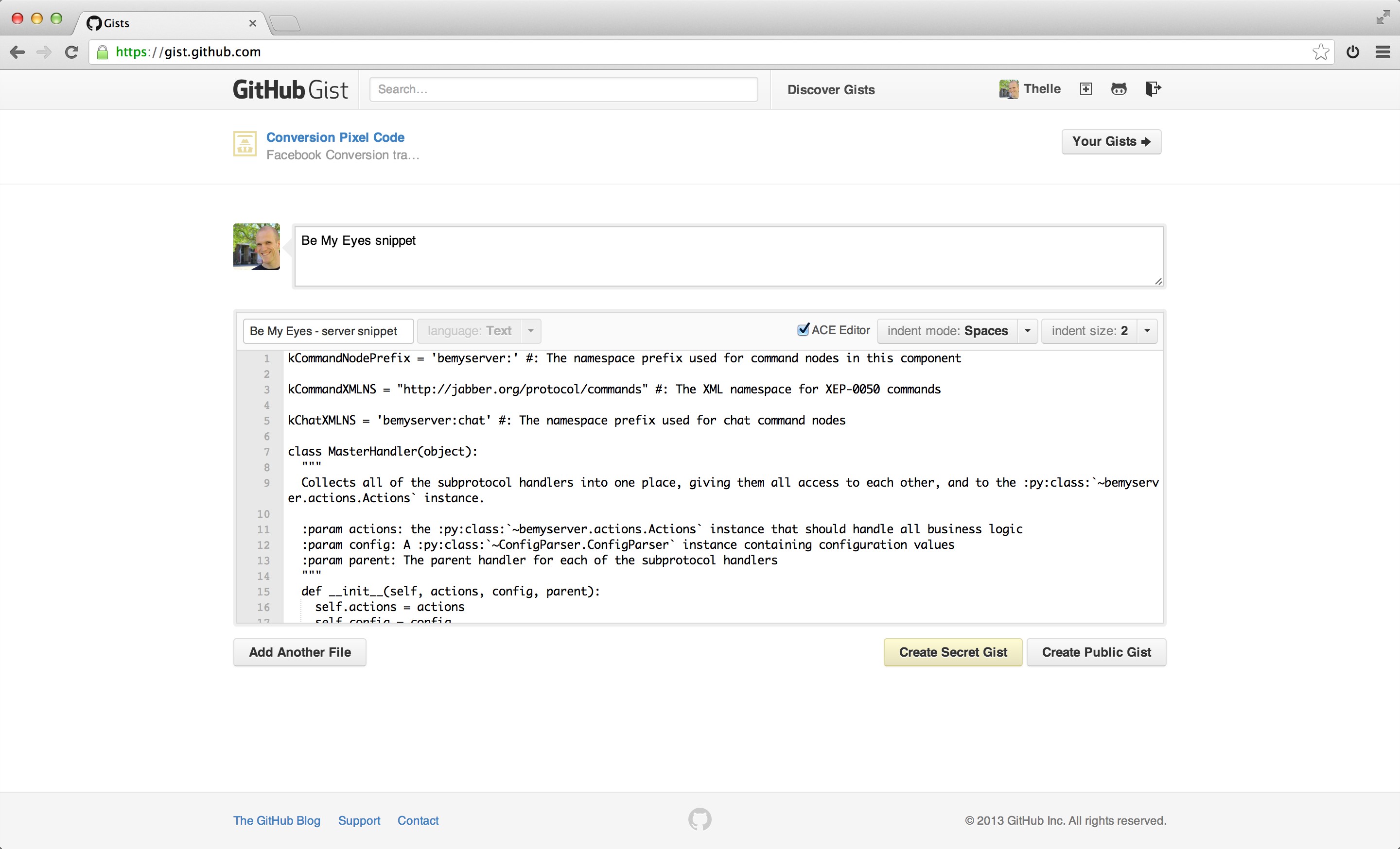 Скриншот 1 программы GitHub Gist