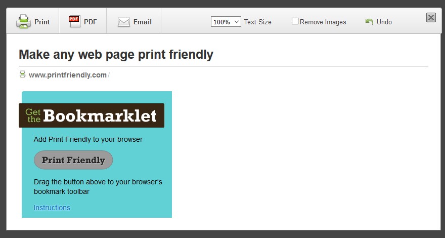 Скриншот 3 программы PrintFriendly