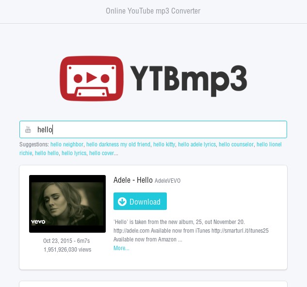 Скриншот 2 программы YouTube to MP3 Converter - YTBmp3