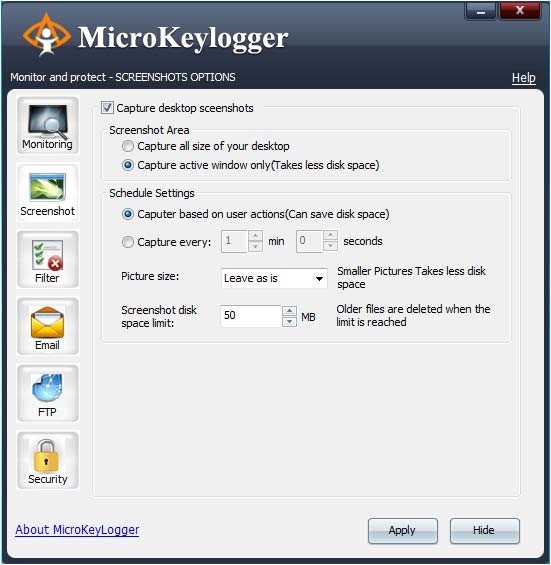Скриншот 1 программы Micro Keylogger