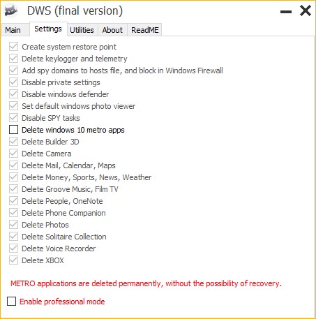 Скриншот 4 программы Destroy Windows Spying