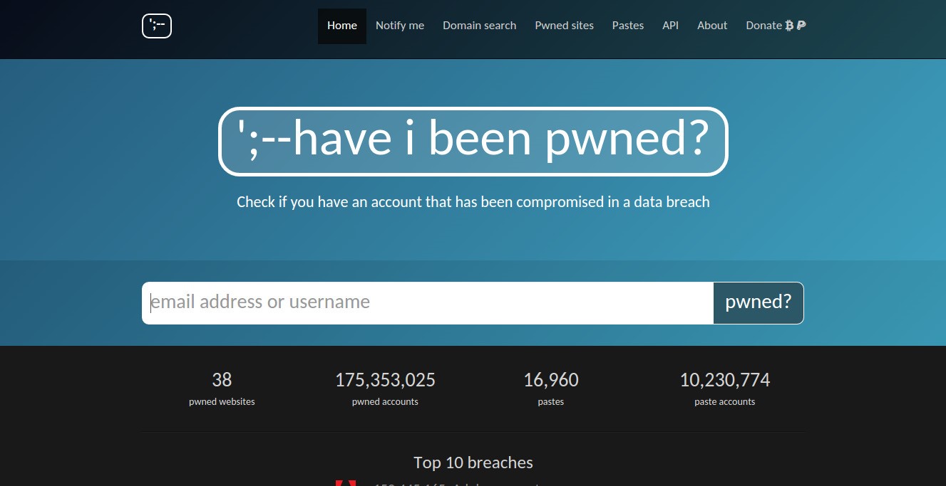 Скриншот 1 программы Have I been pwned?
