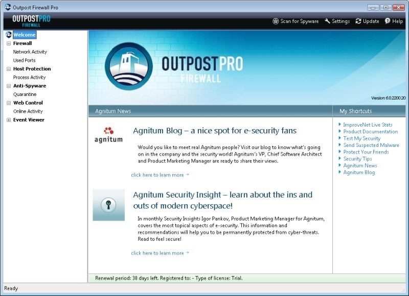 Скриншот 1 программы Outpost Firewall Pro