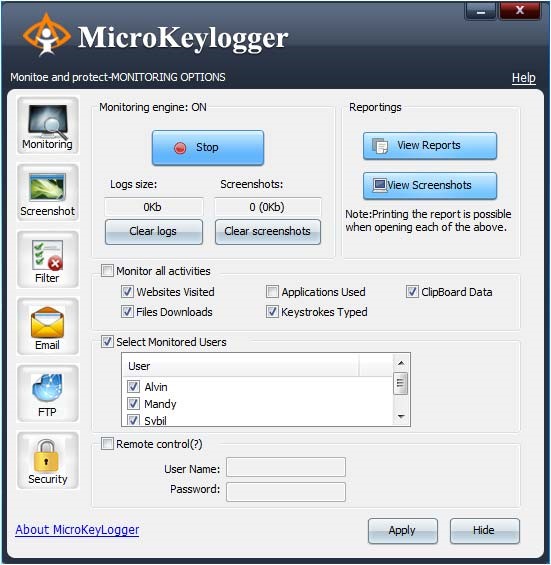 Скриншот 2 программы Micro Keylogger