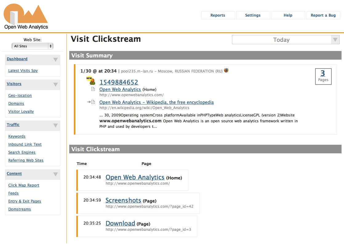 Скриншот 3 программы Open Web Analytics
