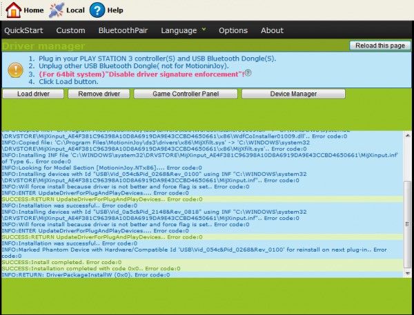 Скриншот 5 программы MotionInJoy DS3 Tool